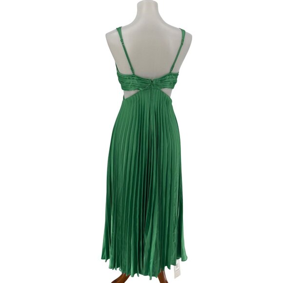 Abercrombie & Fitch Green Pleated Midi Dress With Cutout, Adjustable Straps, SP - Picture 3 of 6
